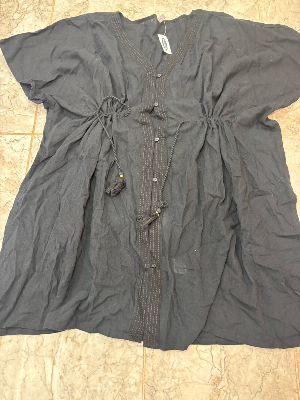 Old Navy  Swim Cover Up Dress White V-Neck Tie Waist Short Sleeve Size large.